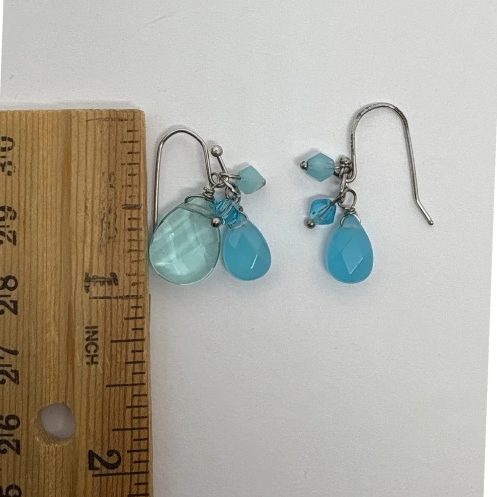 Teardrop Dangle Earrings Blue Faceted‎ Beads Silver Tone Women's Jewelry